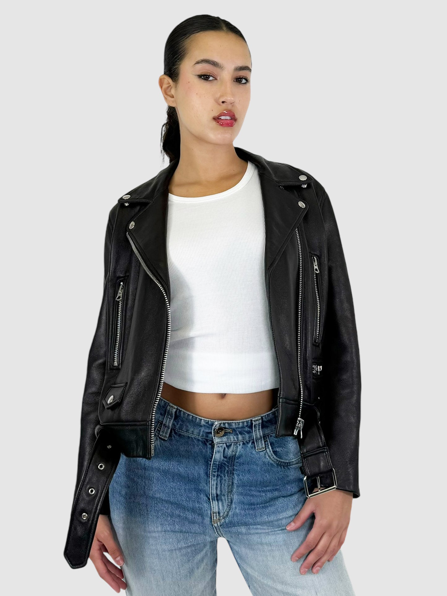 Leather Moto Jacket - Size M