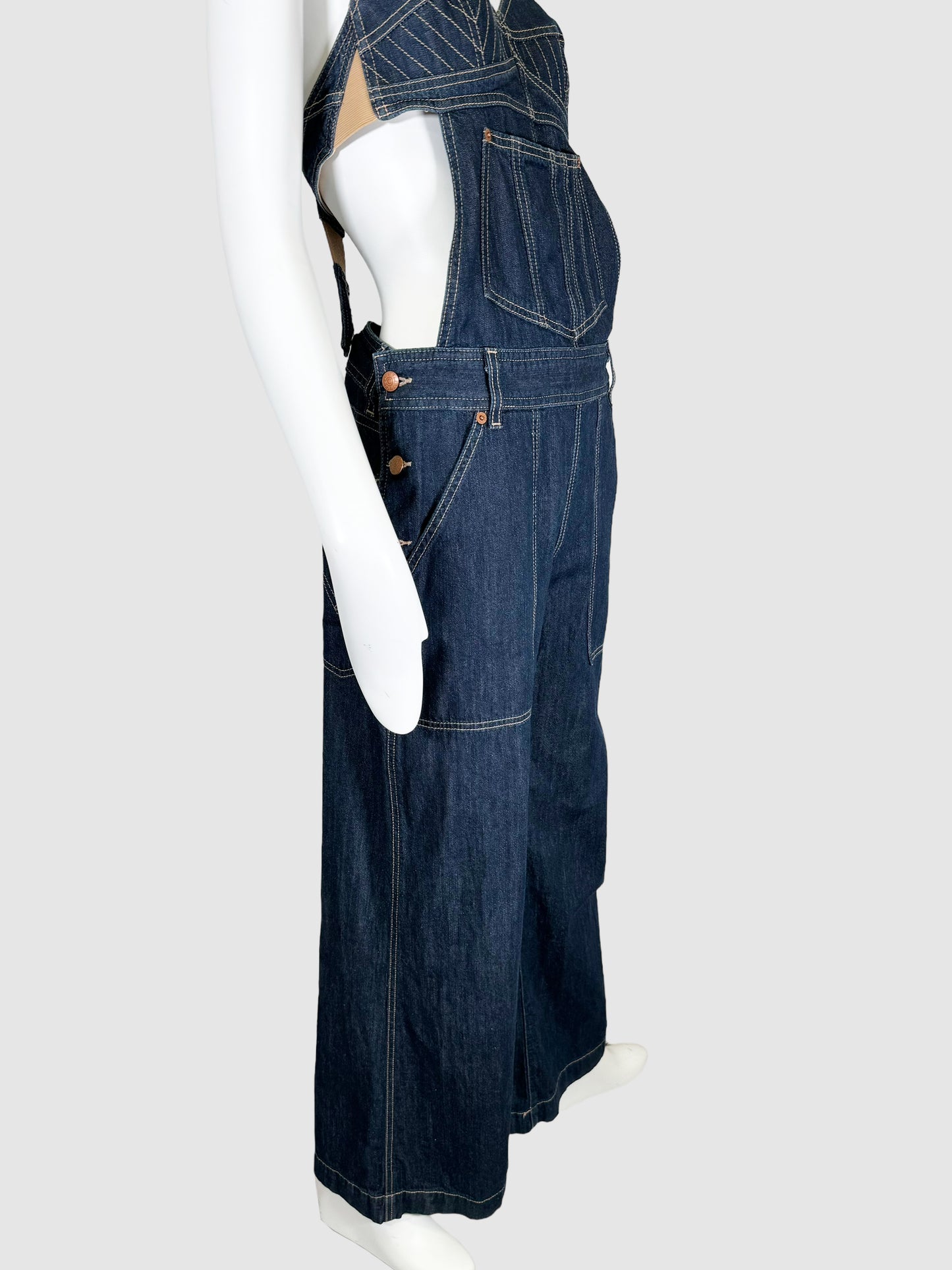 Denim with Contrast Stitching Overalls - Size L