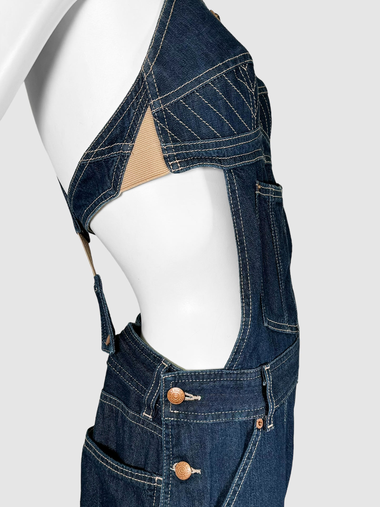 Denim with Contrast Stitching Overalls - Size L