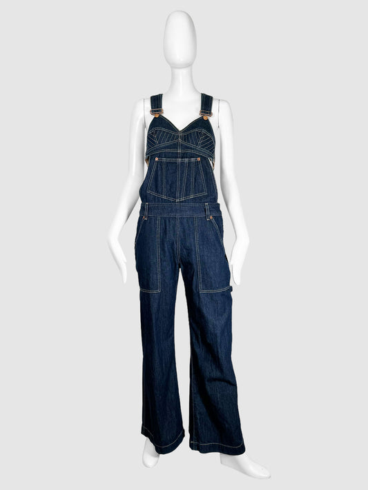 ean Paul Gaultier x Levi's Blue Denim with Contrast Stitching Dungarees Jumpsuit Overalls Vintage Luxury Secondhand Consignment
