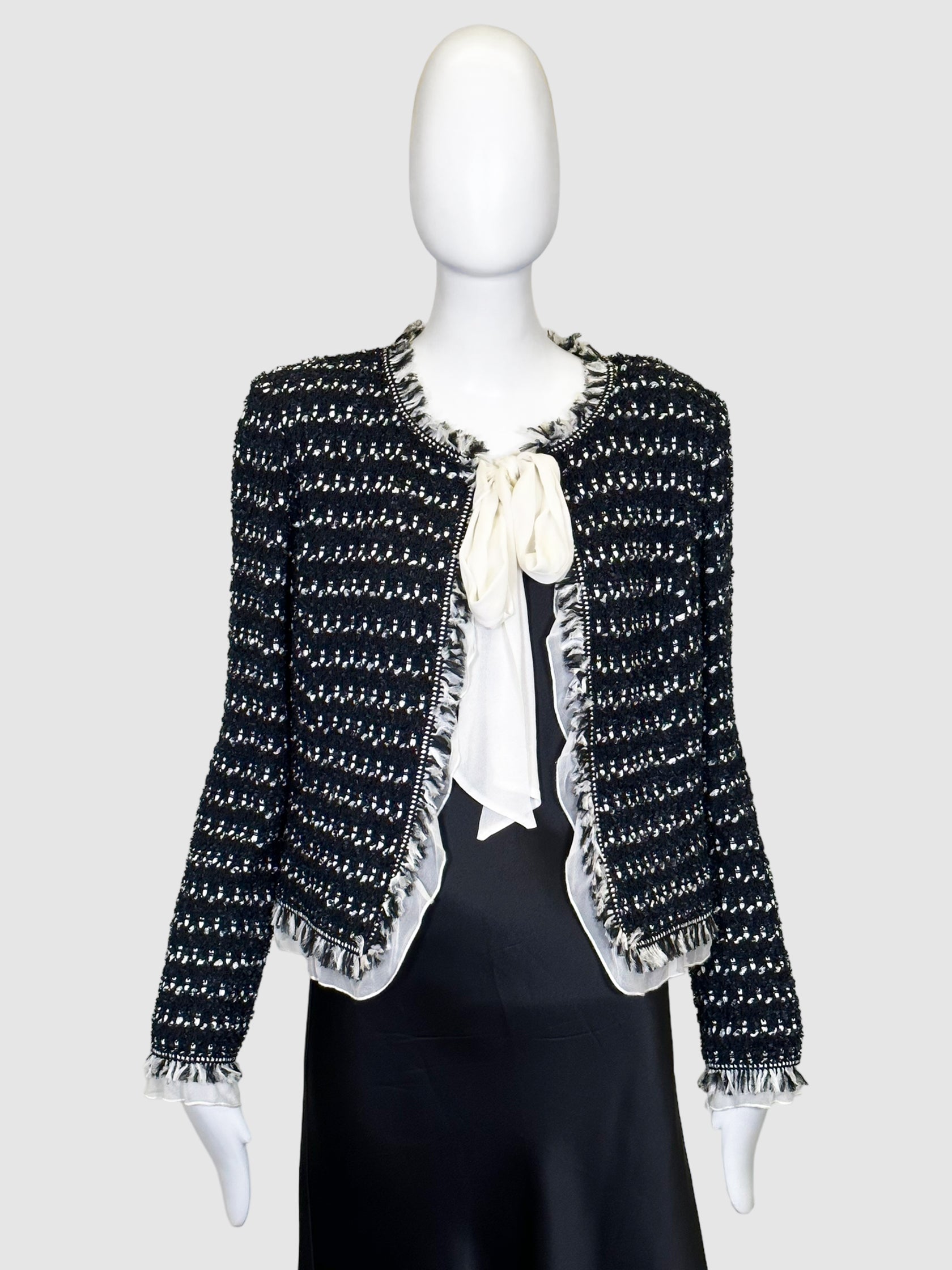 St. John Tweed Cropped Jacket with Neck Tie - Size 8