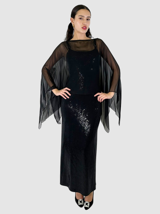 Sequinned Maxi Dress with Sheer Shawl - Size 6