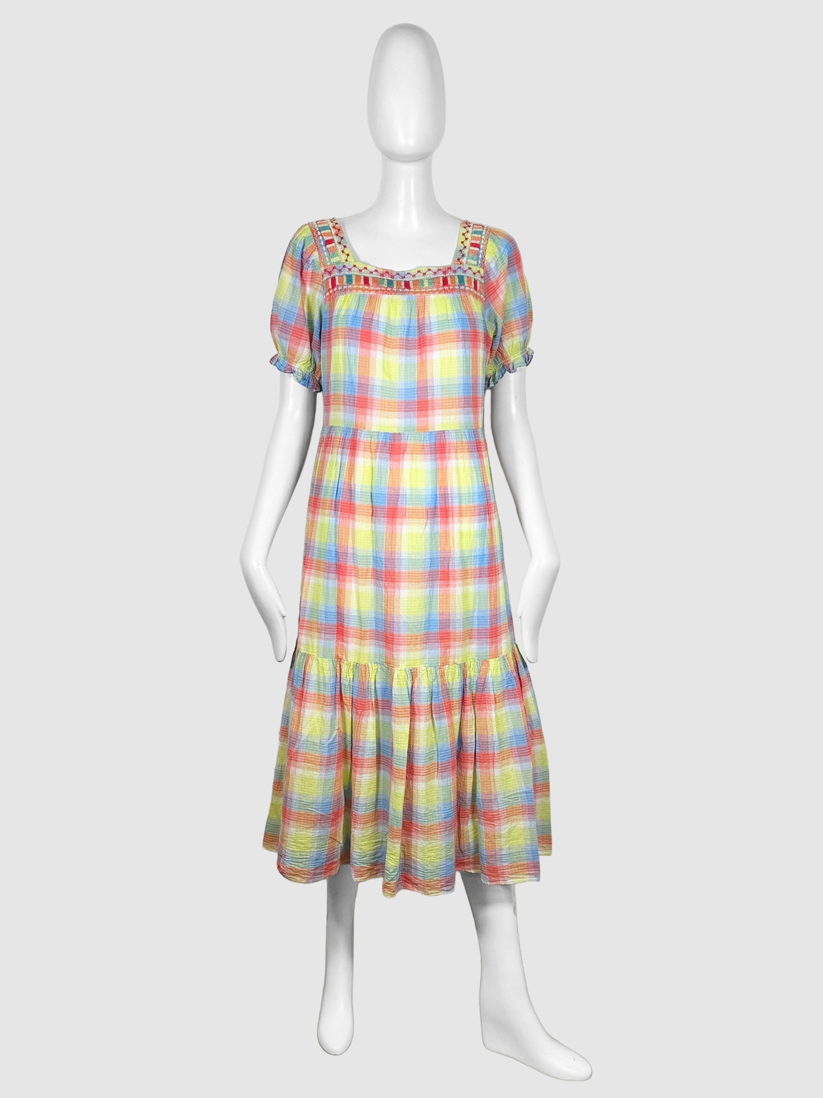 Plaid Square-Neck Midi Dress - Size XS