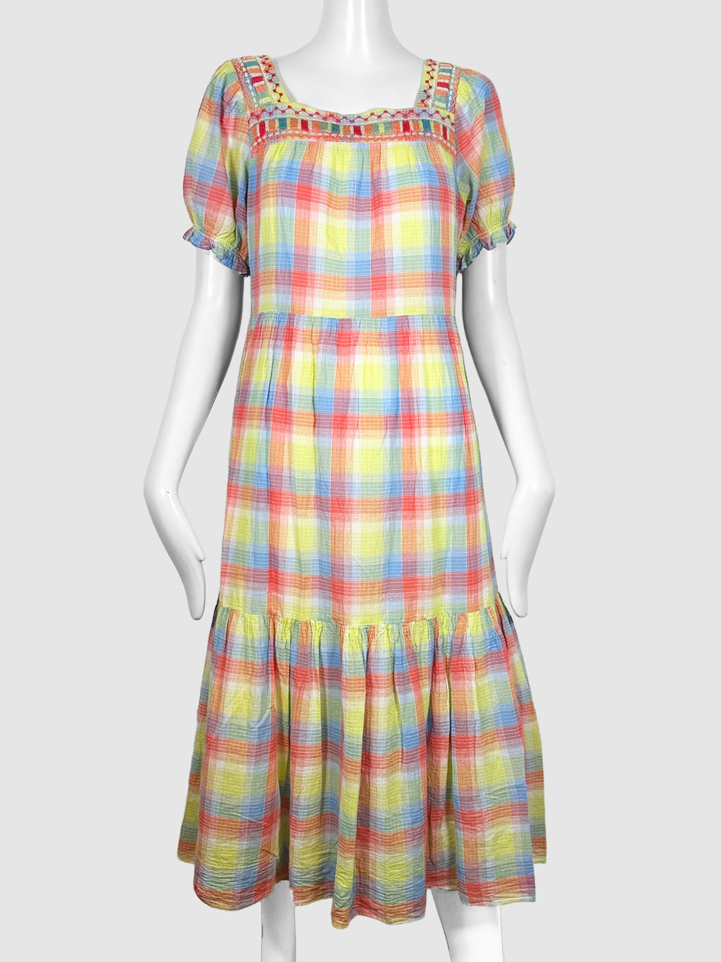 Plaid Square-Neck Midi Dress - Size XS