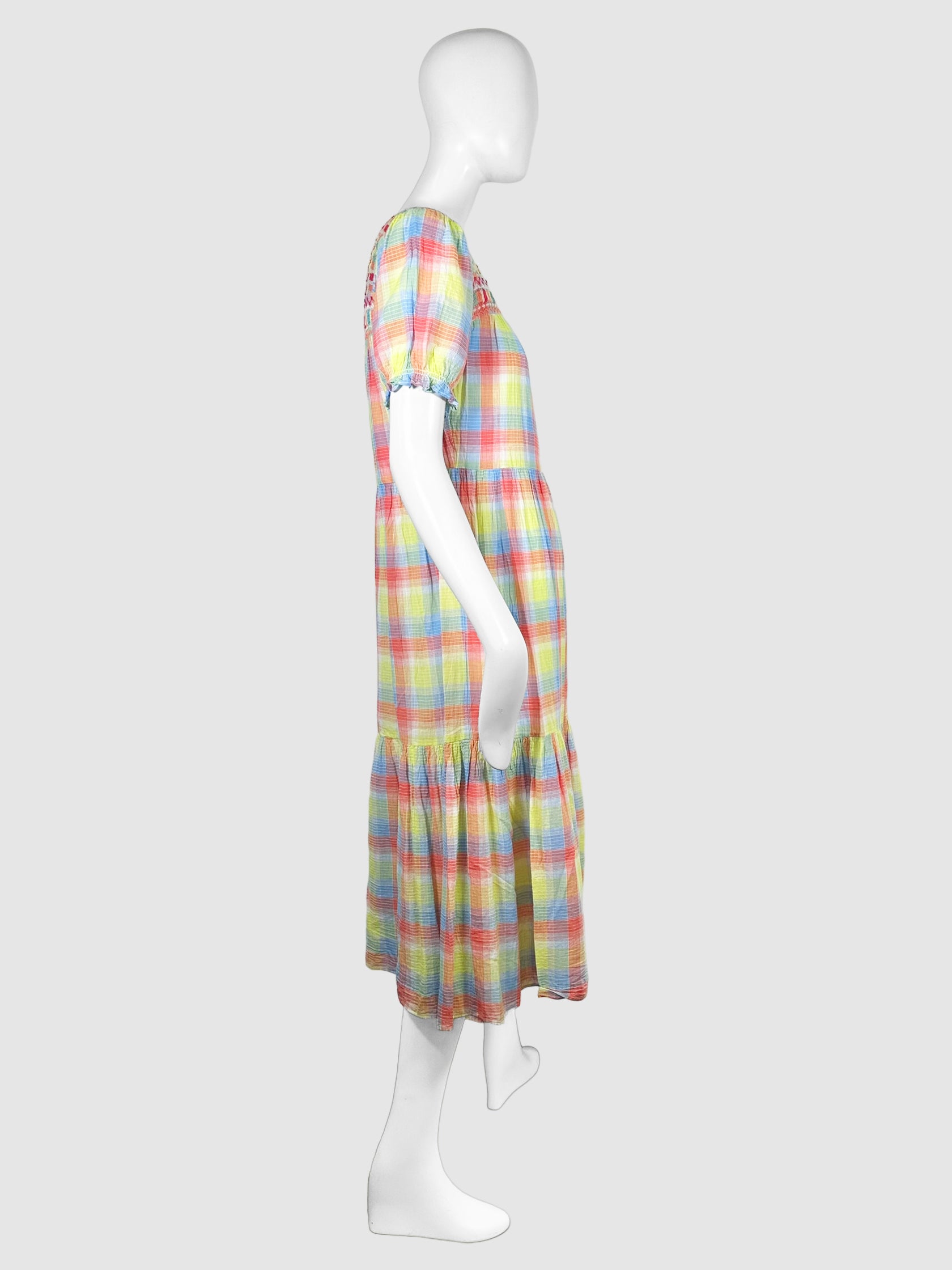 Plaid Square-Neck Midi Dress - Size XS