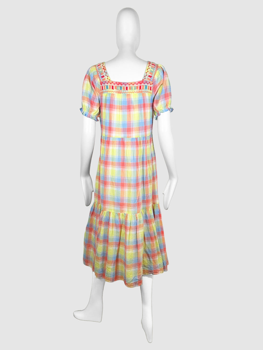 Plaid Square-Neck Midi Dress - Size XS