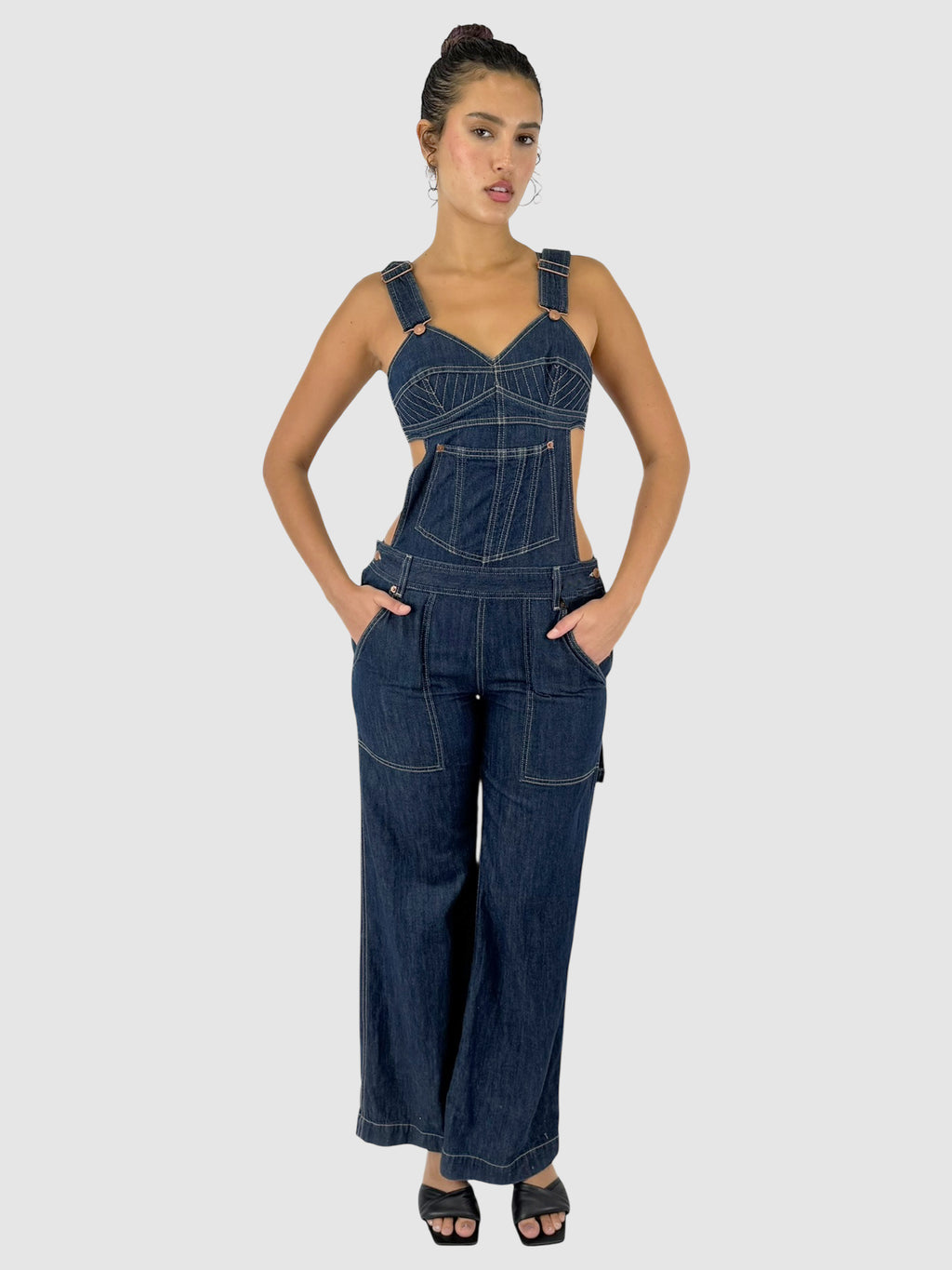Jean Paul Gaultier x Levi's Blue Denim with Contrast Stitching Dungarees, Size Medium Overalls Jumpsuit Luxury Designer Resale Consignment Secondhand Toronto Canada