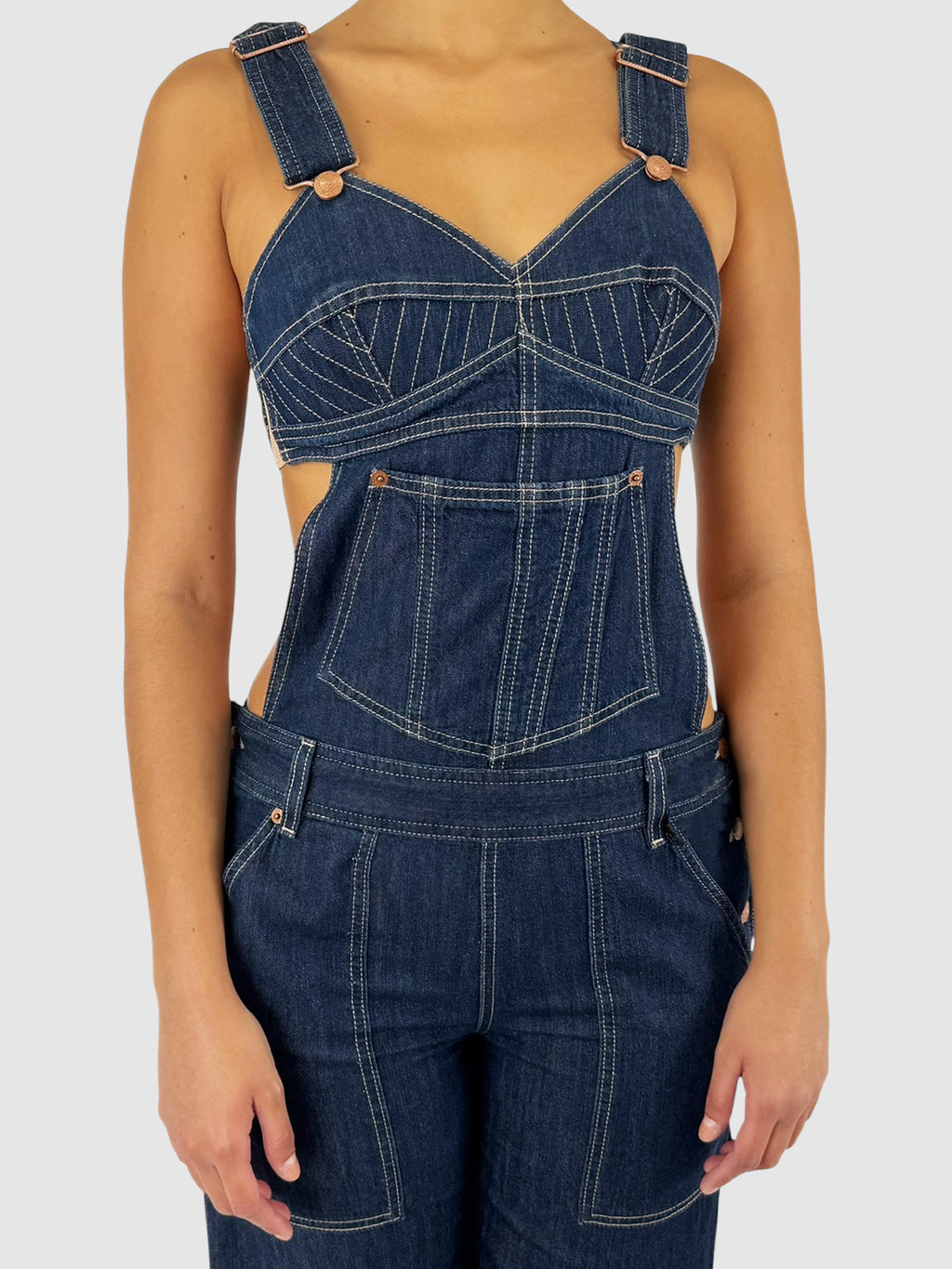 Denim Contrast Stitch Overalls
