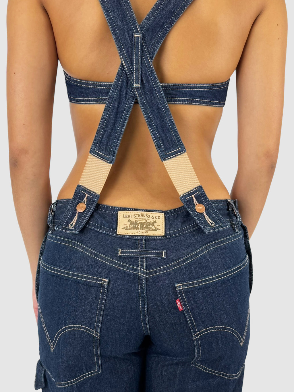 Denim Contrast Stitch Overalls
