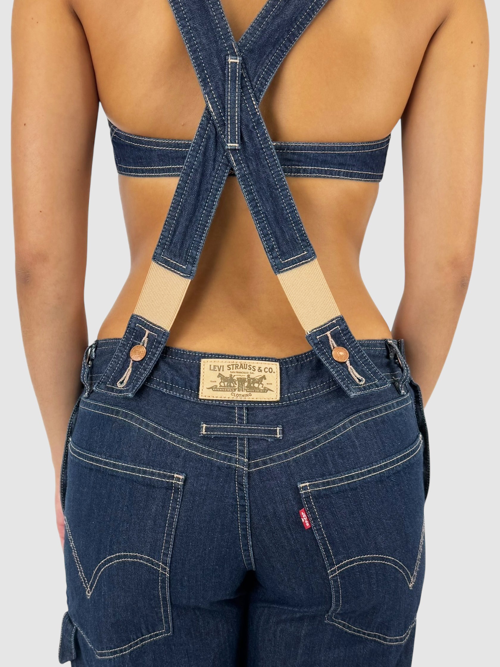 Denim Contrast Stitch Overalls