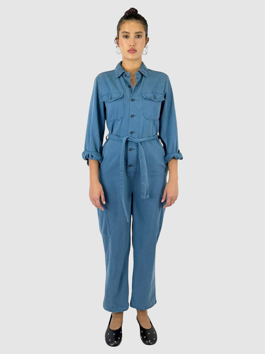 Denim Button-Up Jumpsuit