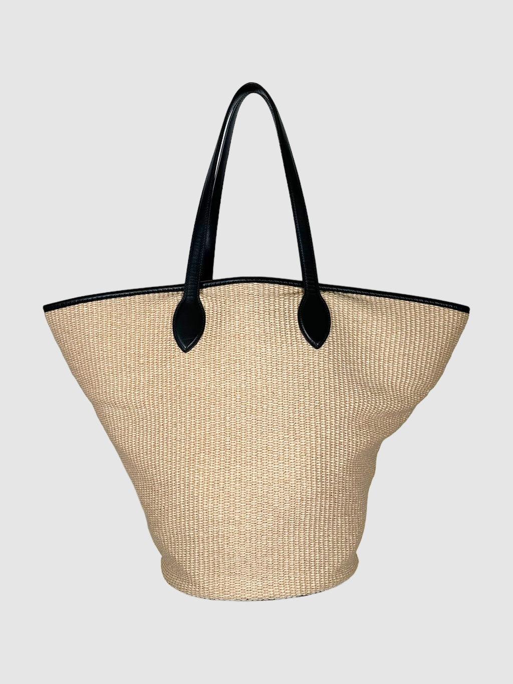 Khaite Osa Raffia Tote Bag with Black Leather Trim Consignment Secondhand Designer Luxury Resale Toronto Trendy