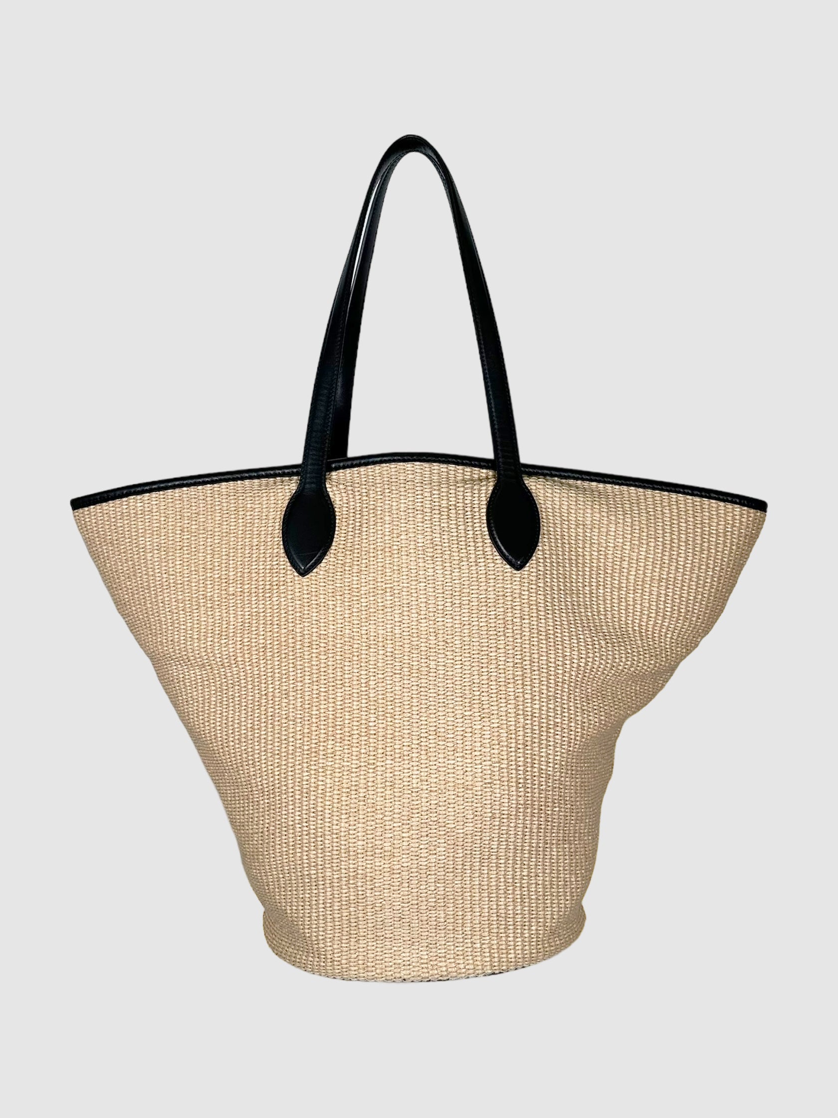 Khaite Osa Raffia Tote Bag with Black Leather Trim Consignment Secondhand Designer Luxury Resale Toronto Trendy