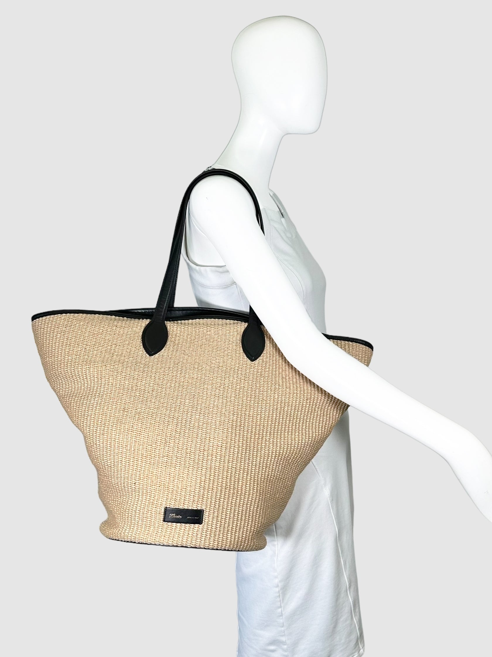 Khaite Osa Raffia Tote Bag with Black Leather Trim Consignment Secondhand Designer Luxury Resale Toronto Trendy