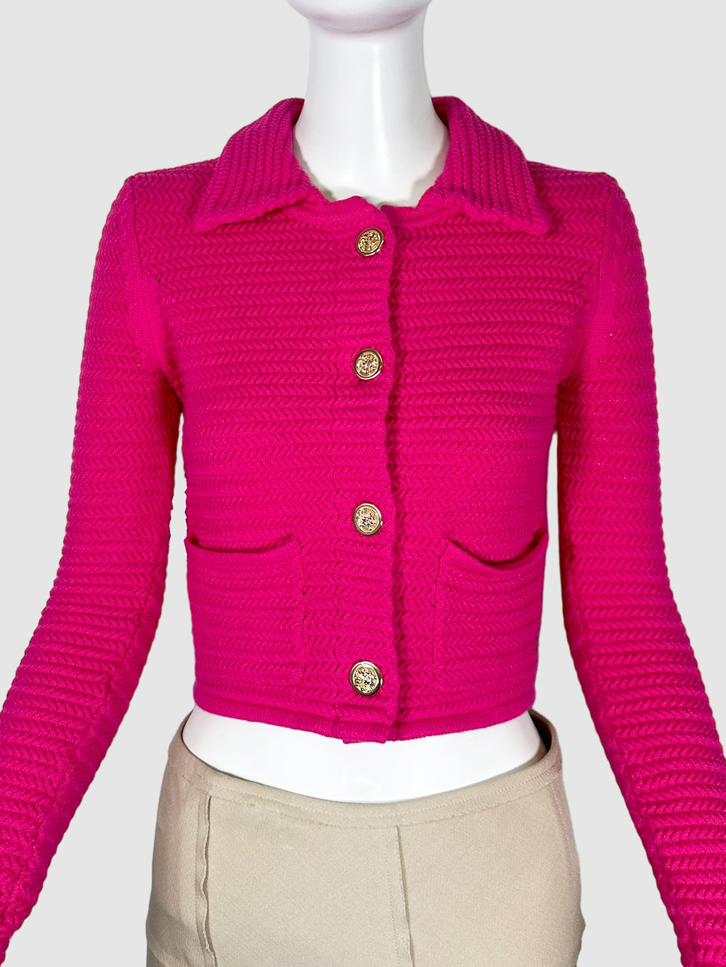 Knit Cropped Collared Cardigan - Size XS