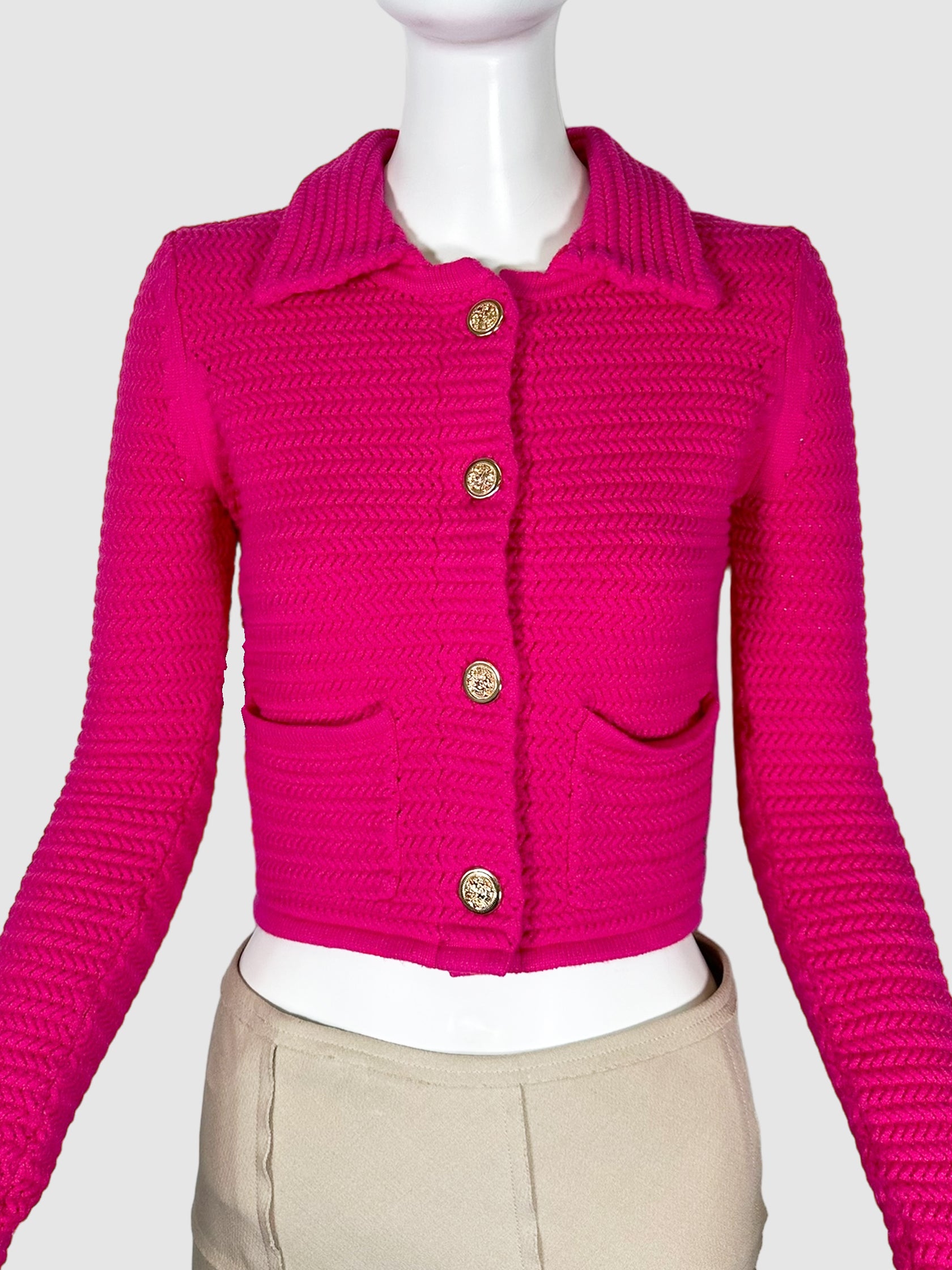 Knit Cropped Collared Cardigan - Size XS