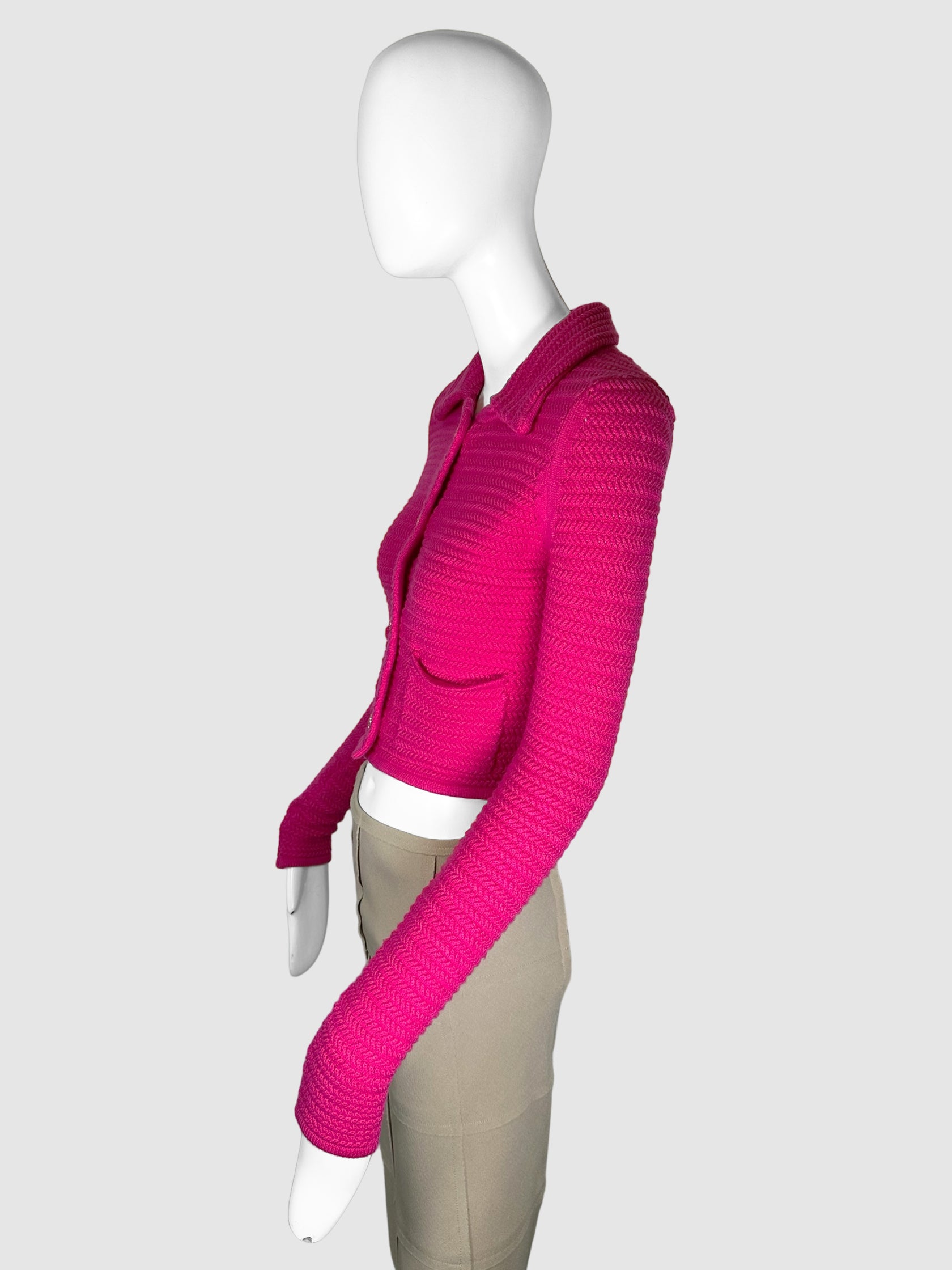 Knit Cropped Collared Cardigan - Size XS