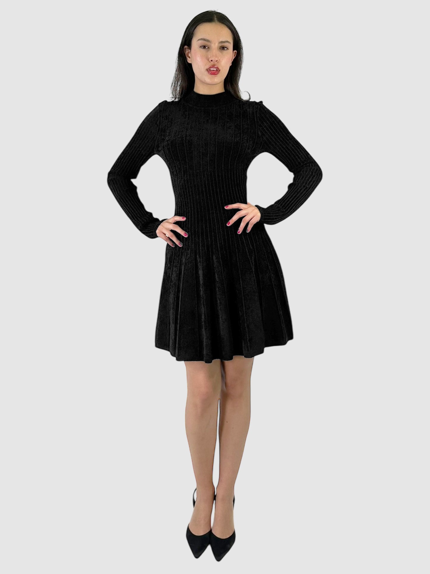 Knit Mock Neck Mini Dress - Size M