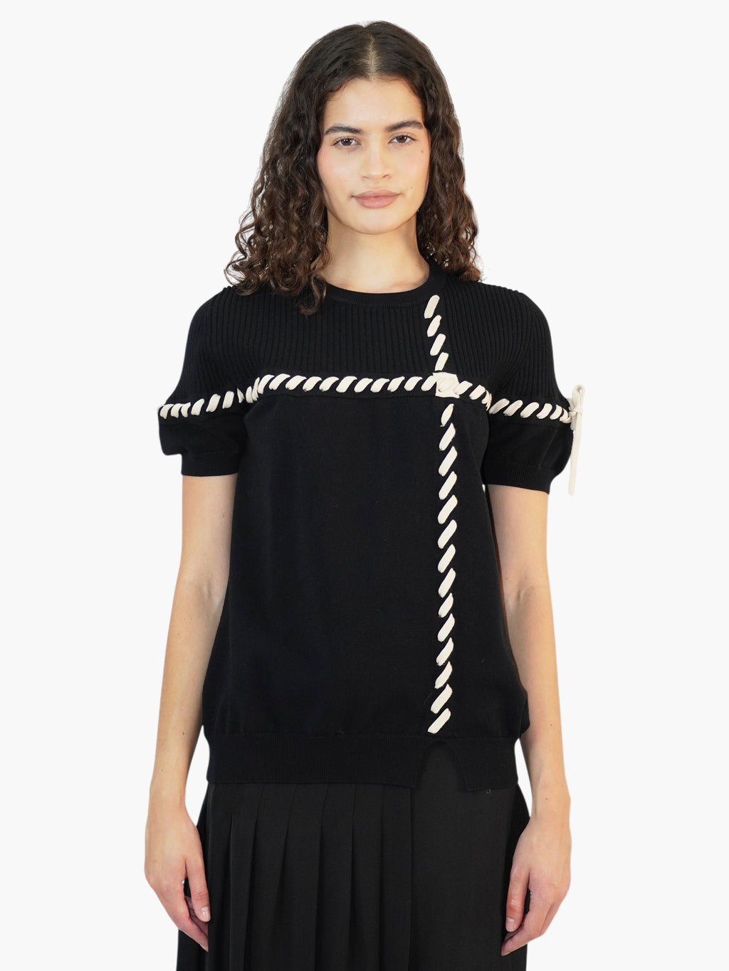 Ribbed Lace-Up Top