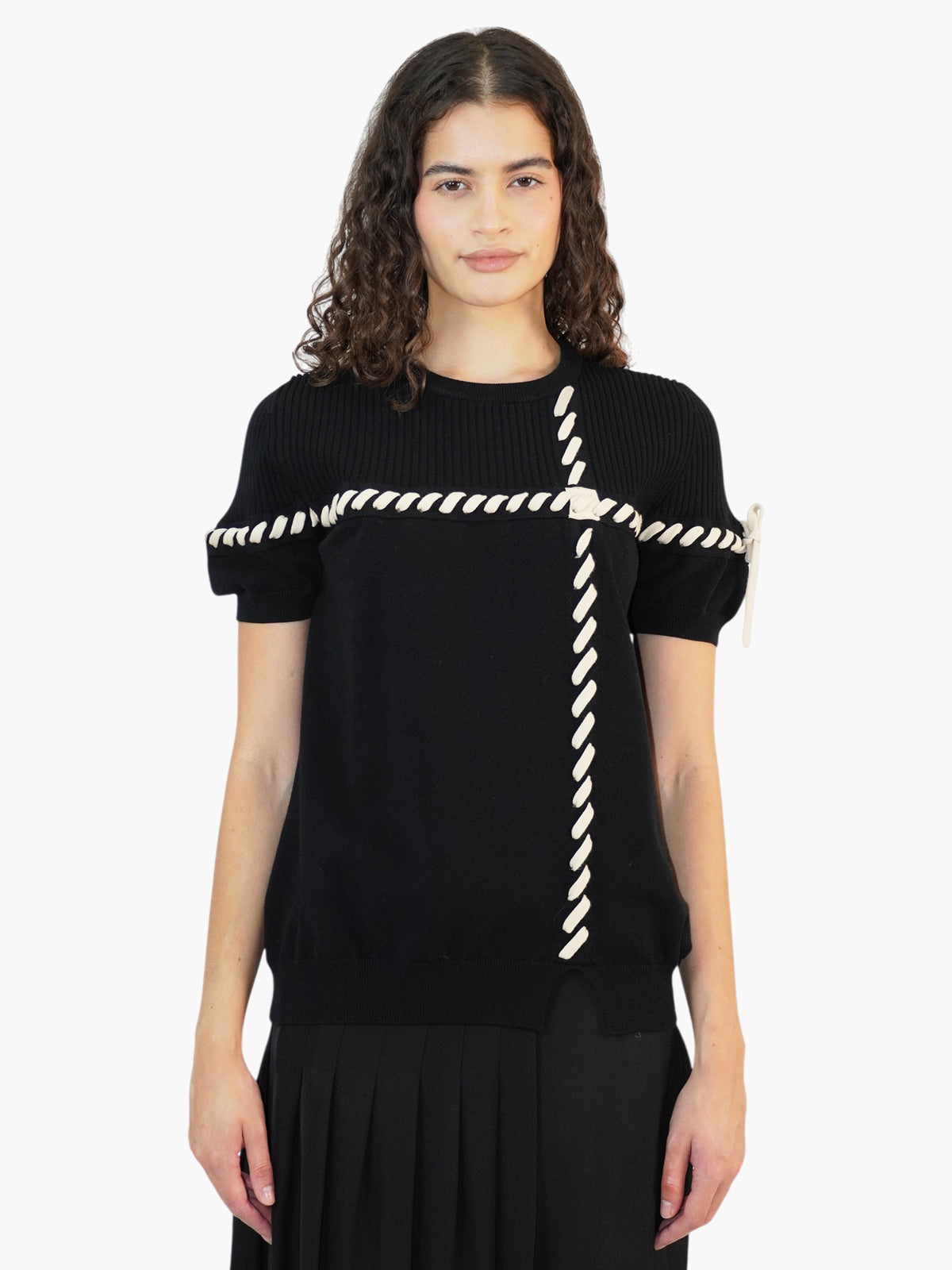 Ribbed Lace-Up Top