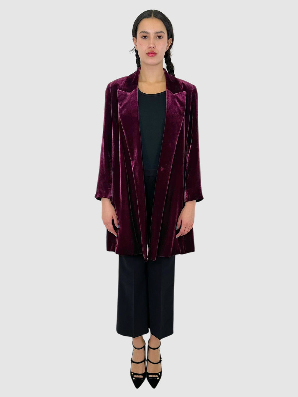 Velvet Open Front Collared Coat