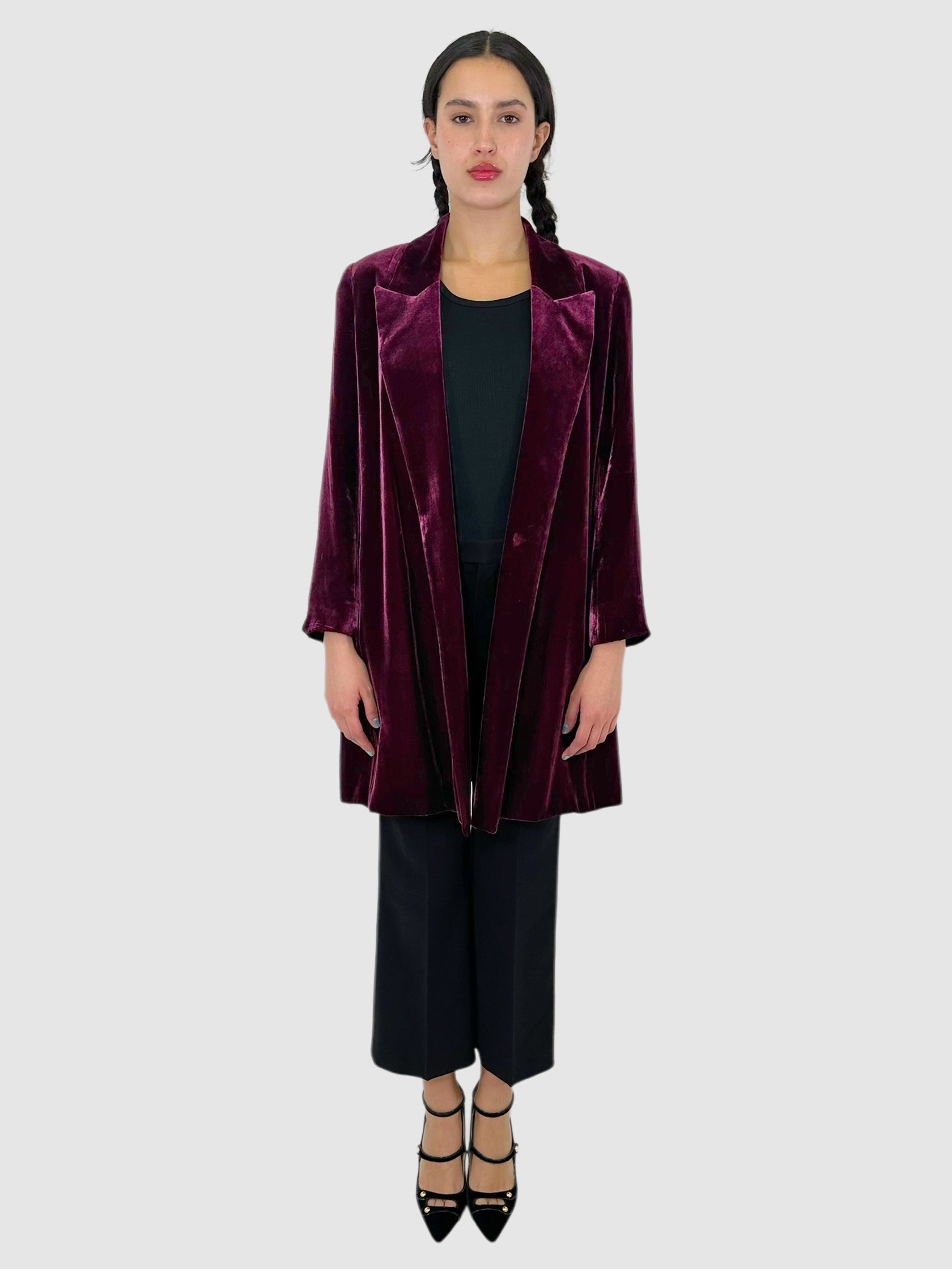 Velvet Open Front Collared Coat