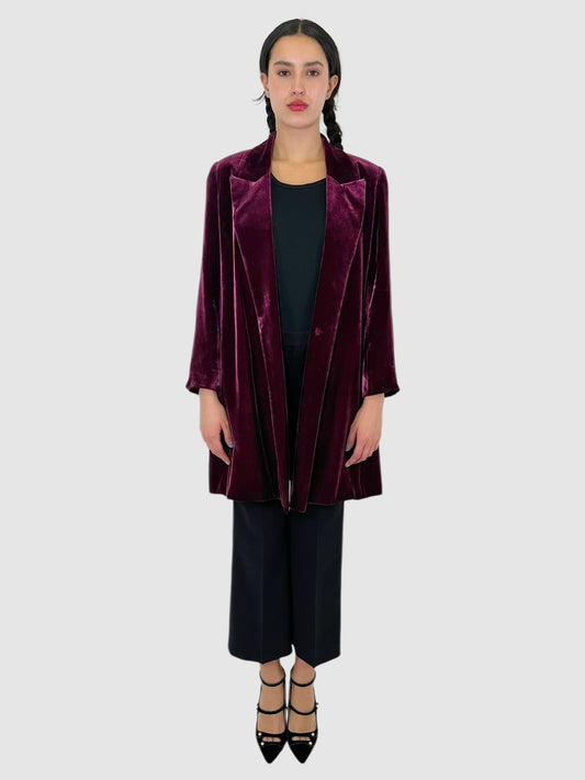 Velvet Open Front Collared Coat - Size M