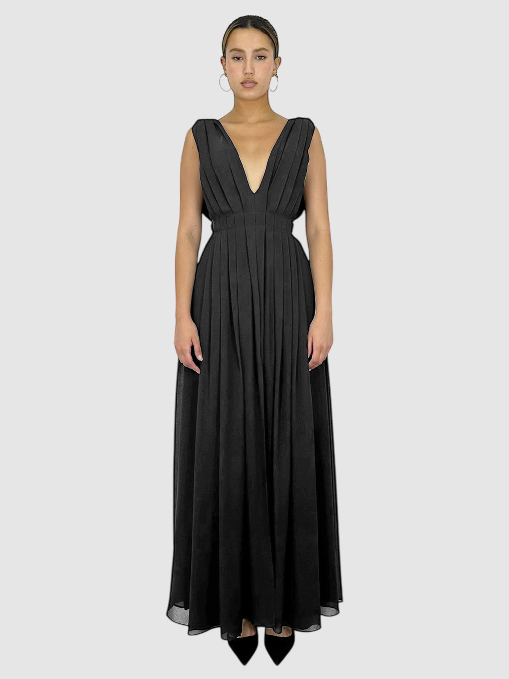 Deep-V Pleated Dress