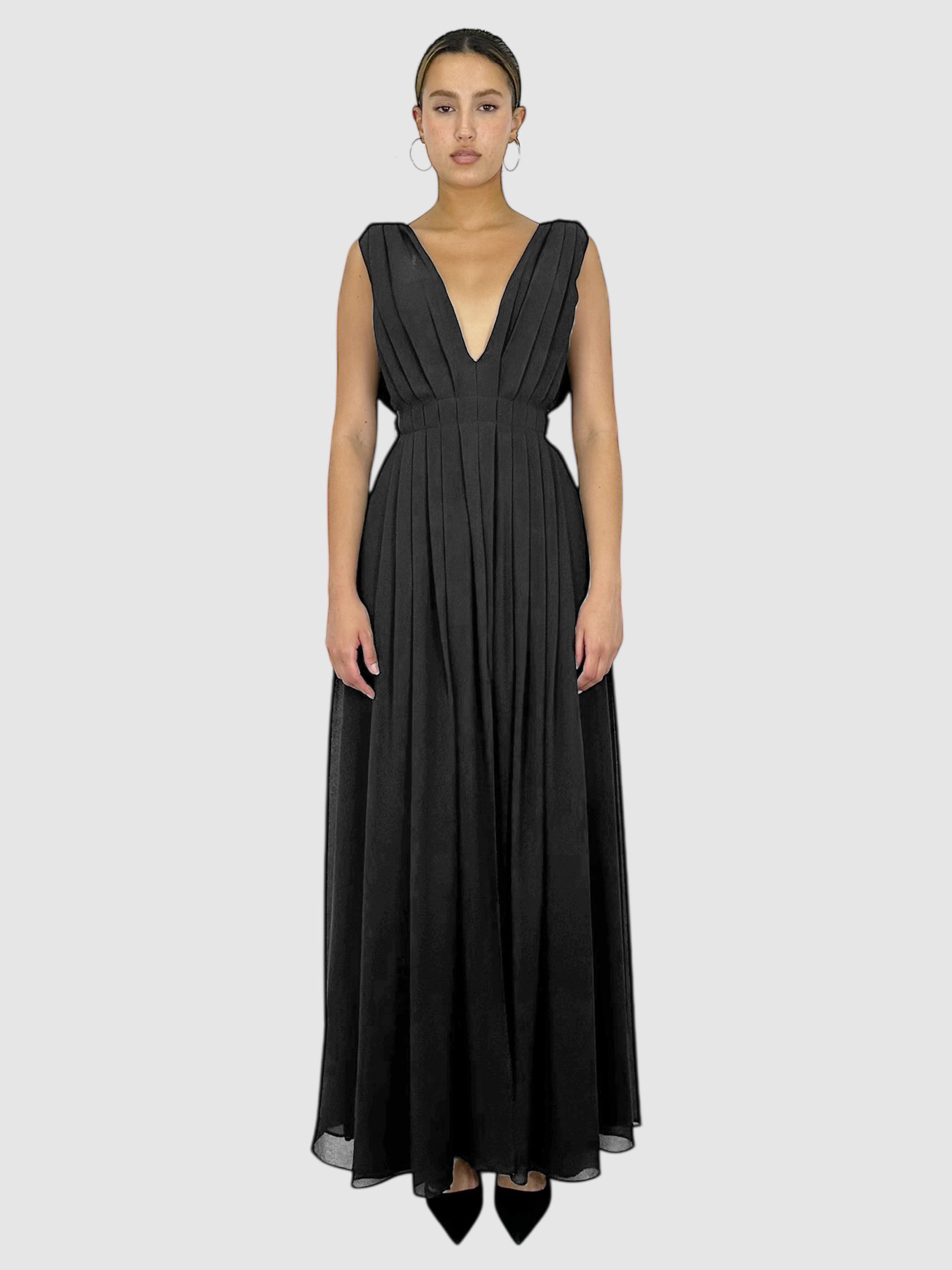 Deep-V Pleated Dress