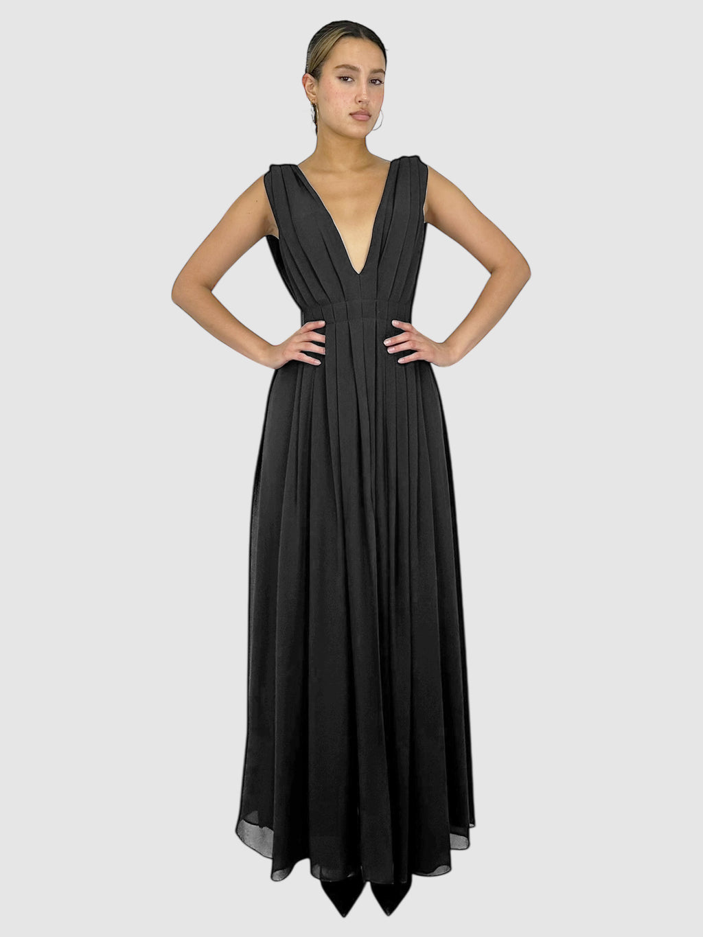 Deep-V Pleated Dress