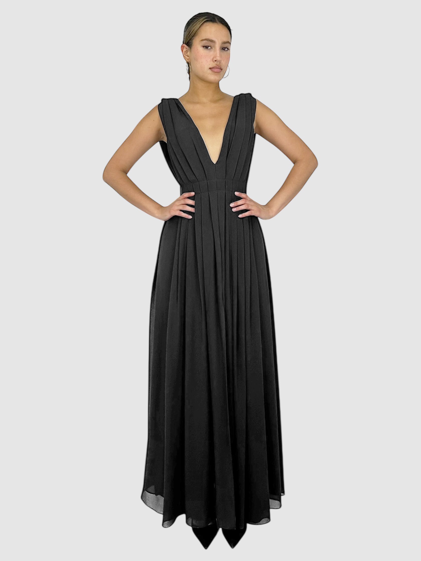 Deep-V Pleated Dress