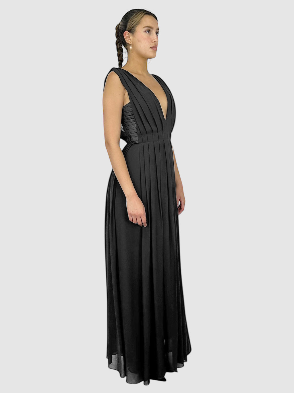 Deep-V Pleated Dress