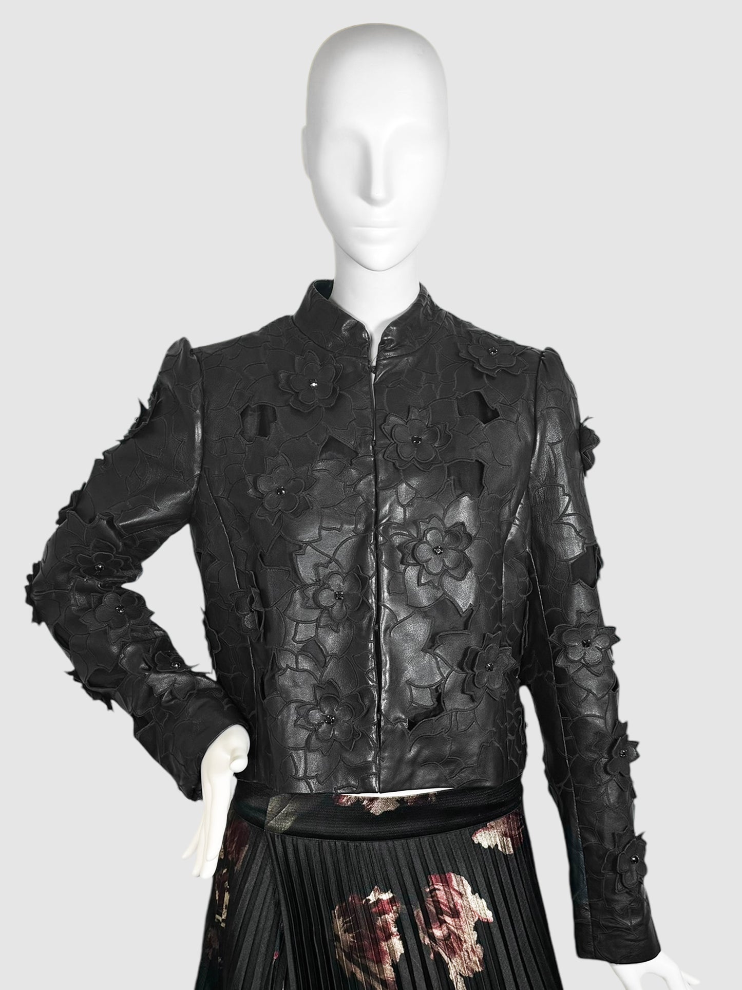 Floral Crepe Leather Jacket - Size L