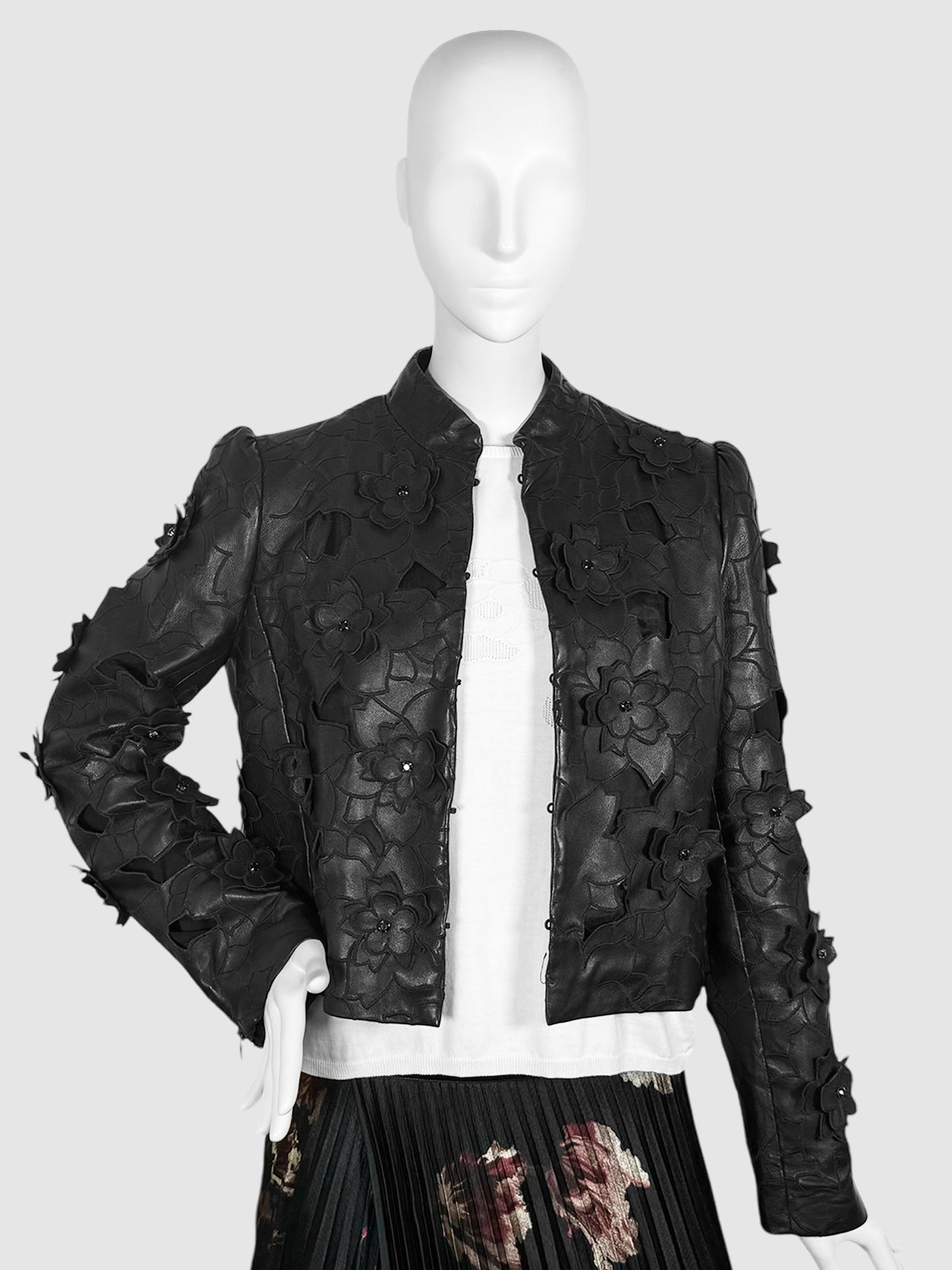 Floral Crepe Leather Jacket - Size L