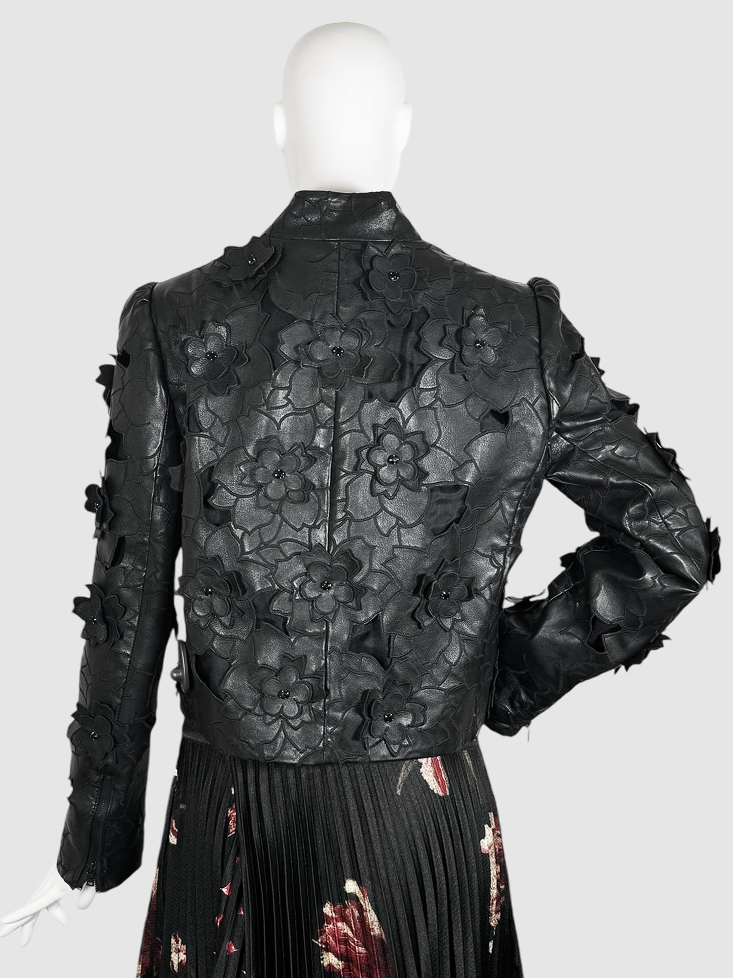 Floral Crepe Leather Jacket - Size L