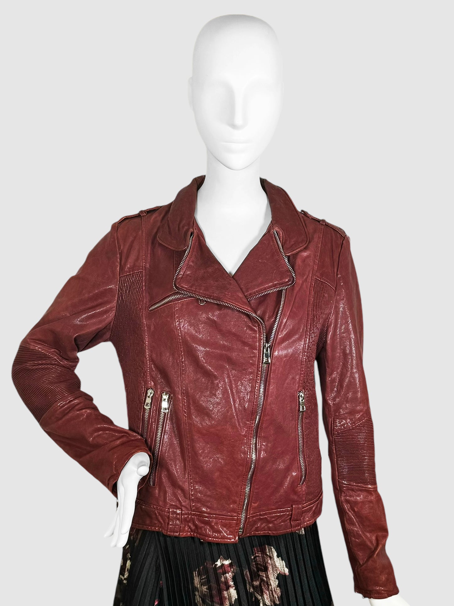 Multi-Zip Leather Moto Jacket - Size 46