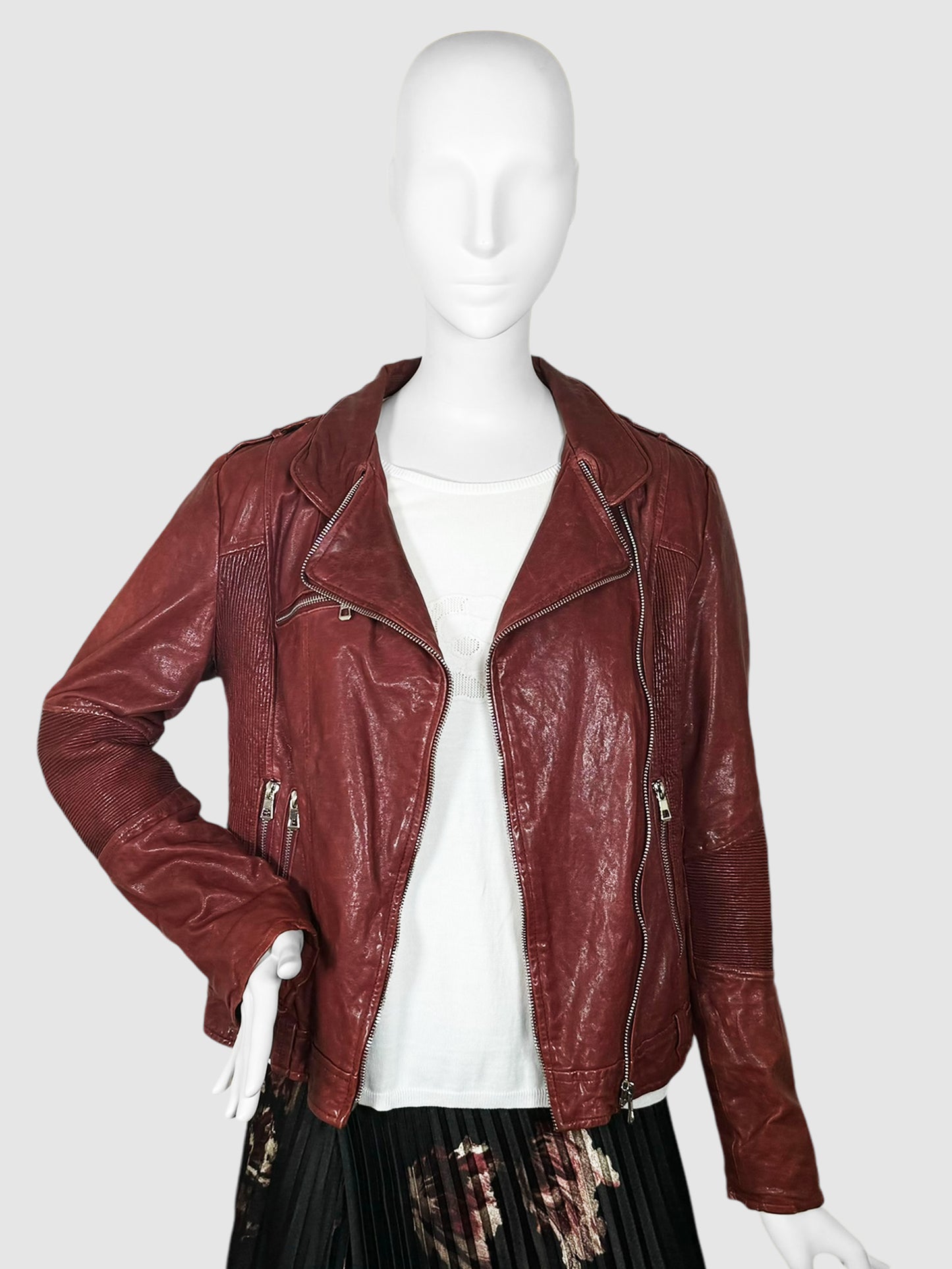 Multi-Zip Leather Moto Jacket - Size 46