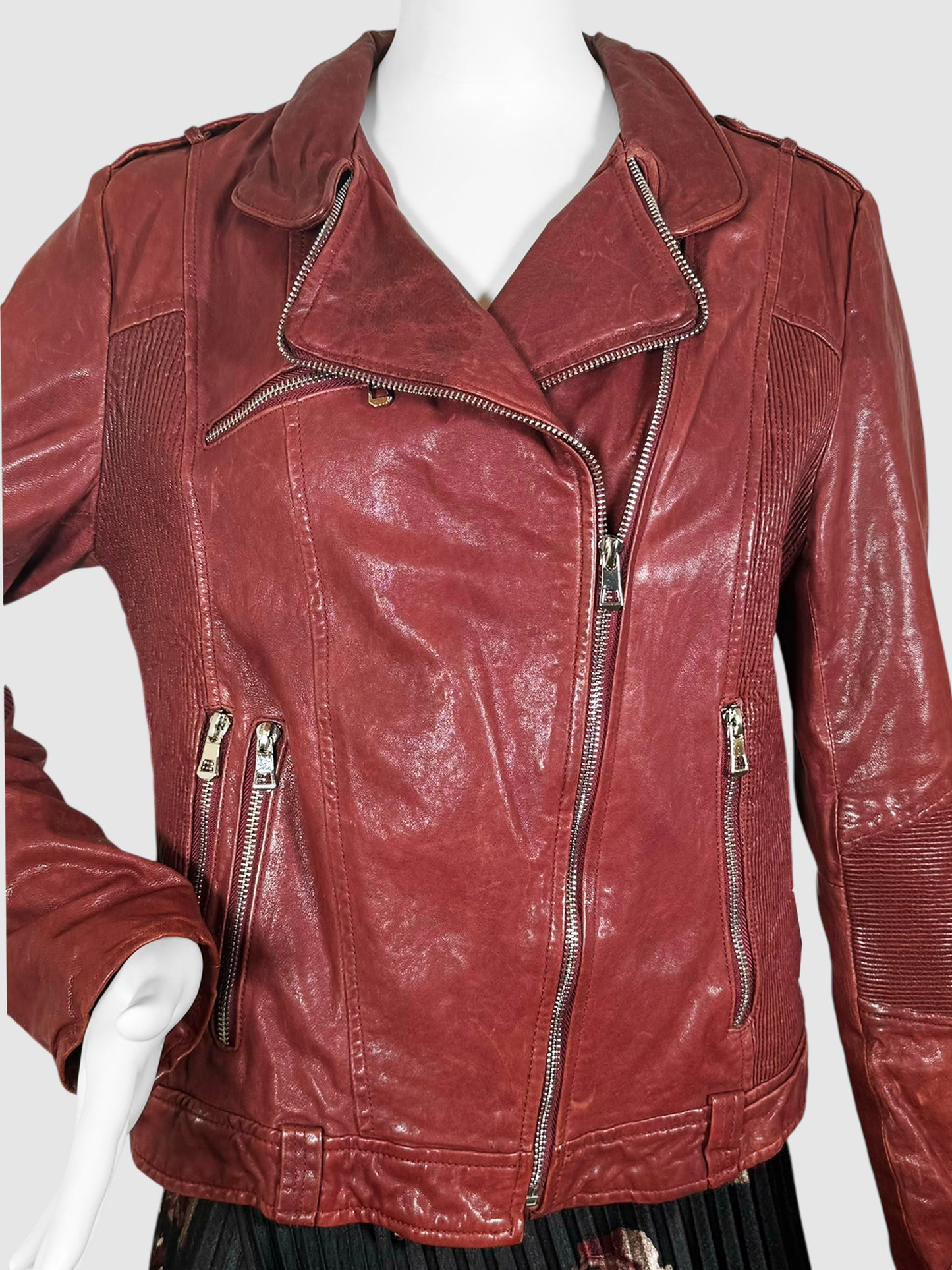 Multi-Zip Leather Moto Jacket - Size 46