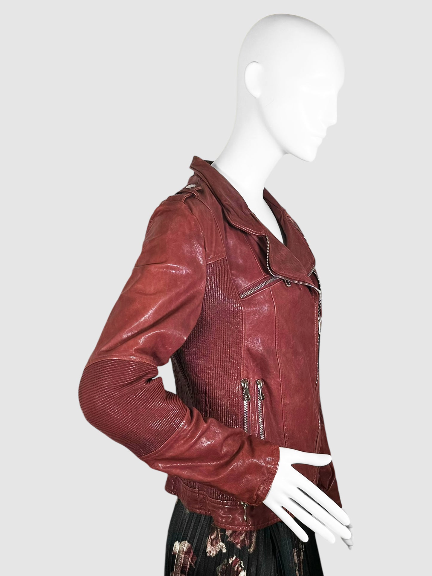 Multi-Zip Leather Moto Jacket - Size 46