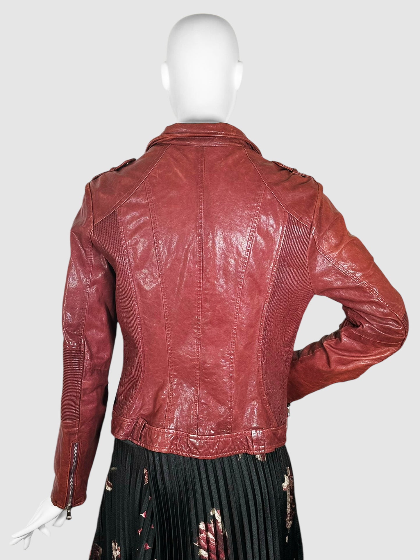 Multi-Zip Leather Moto Jacket - Size 46