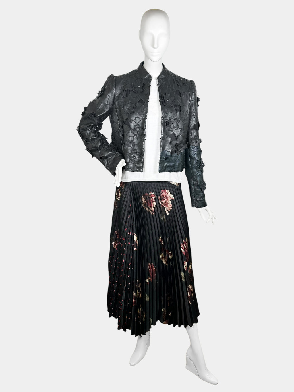 Floral Crepe Leather Jacket - Size L