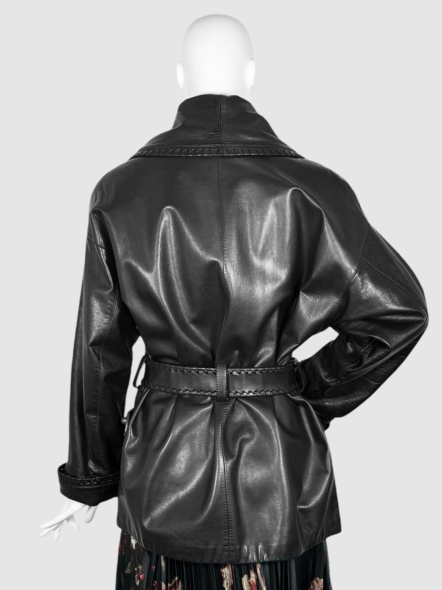 Belted Leather Open Coat - Size M