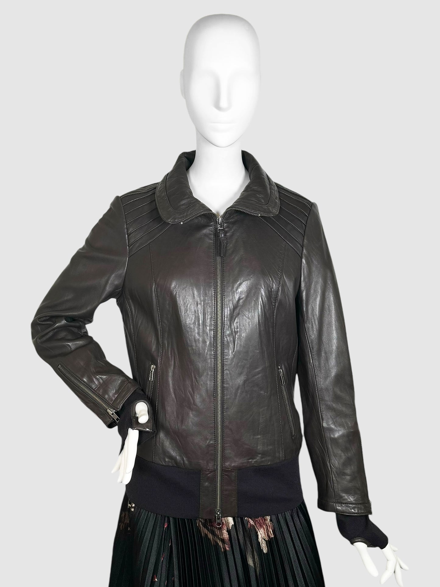 Zip-Up Leather Jacket - Size L