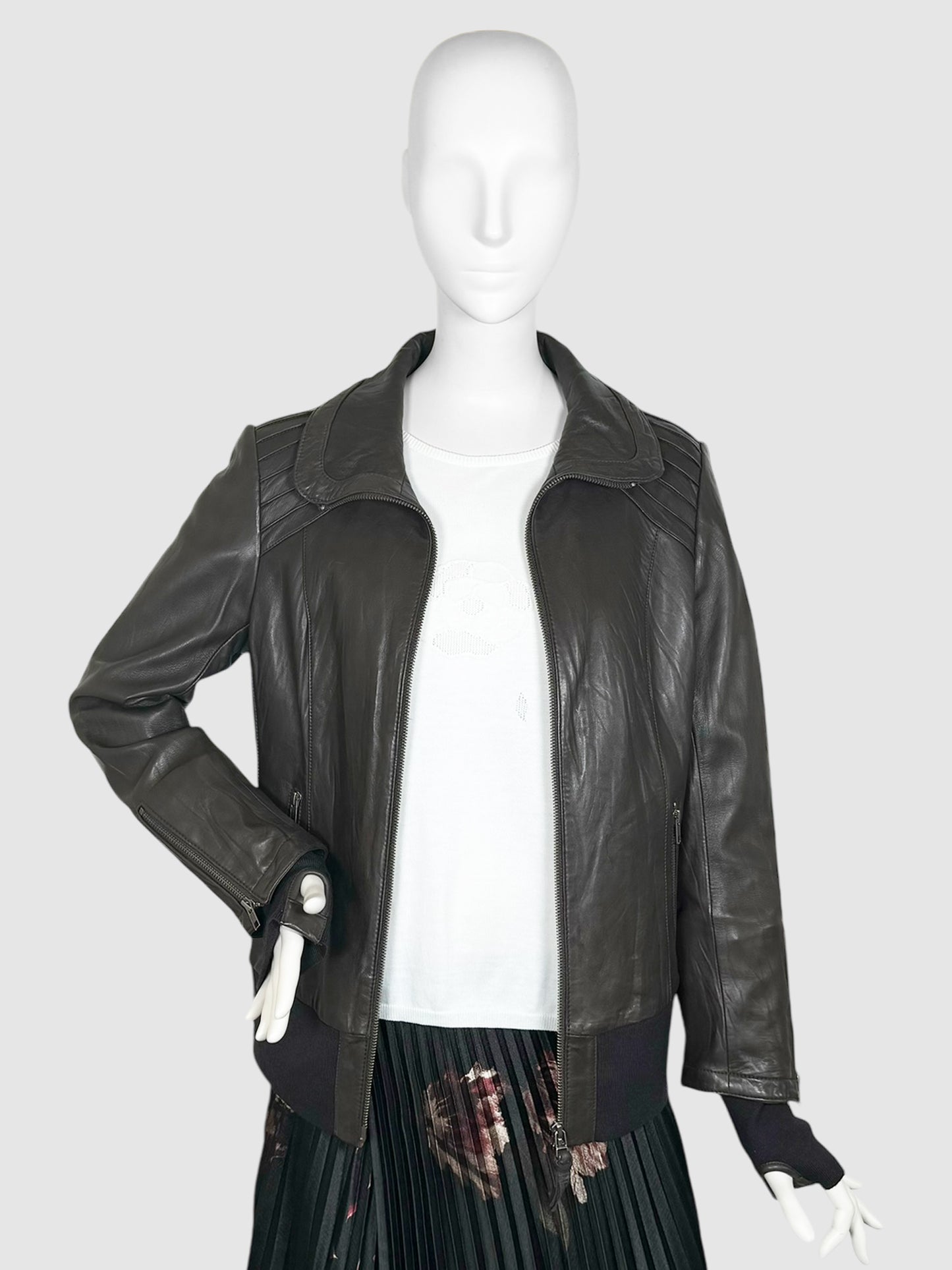 Zip-Up Leather Jacket - Size L