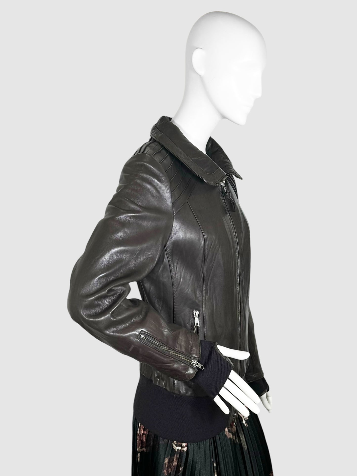 Zip-Up Leather Jacket - Size L