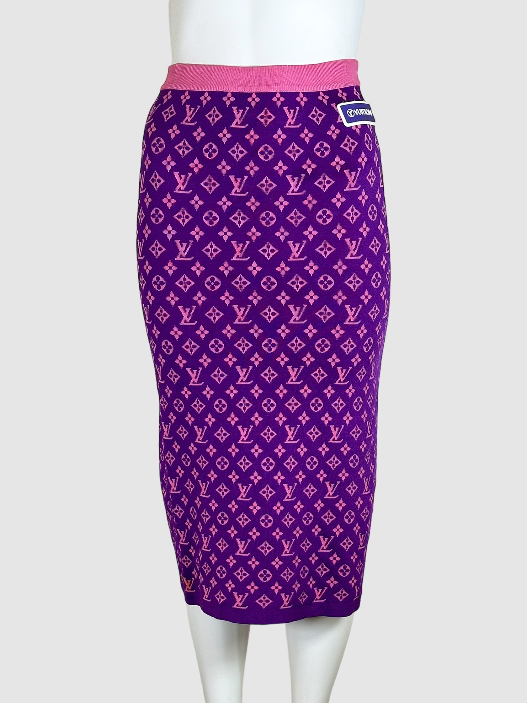 Monogram Print Midi Skirt - Size XS