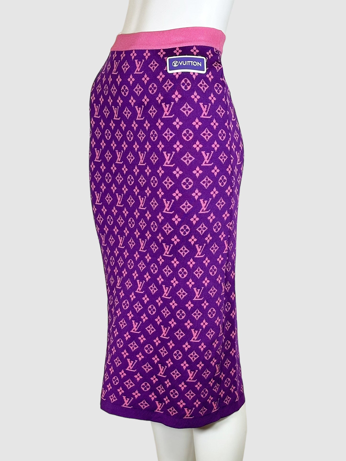 Monogram Print Midi Skirt - Size XS