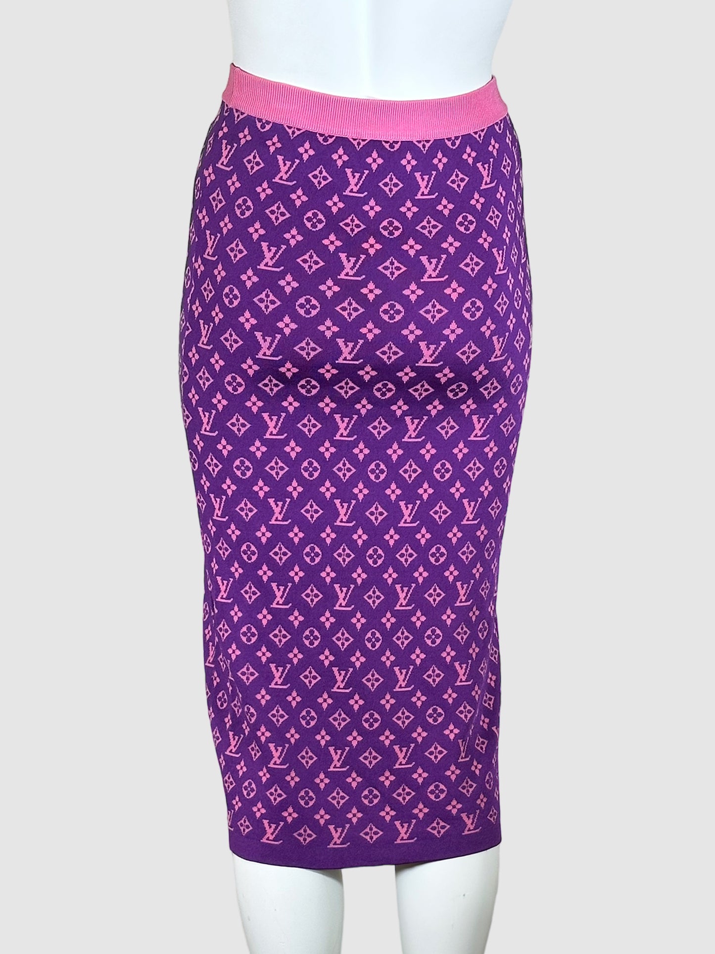 Monogram Print Midi Skirt - Size XS