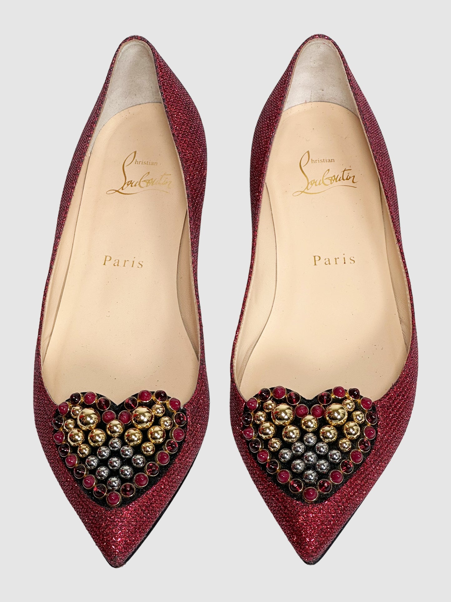 Christian Louboutin Sparkling 'Heart" Flats - Size 36.5