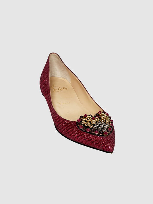 Christian Louboutin Sparkling 'Heart" Flats - Size 36.5